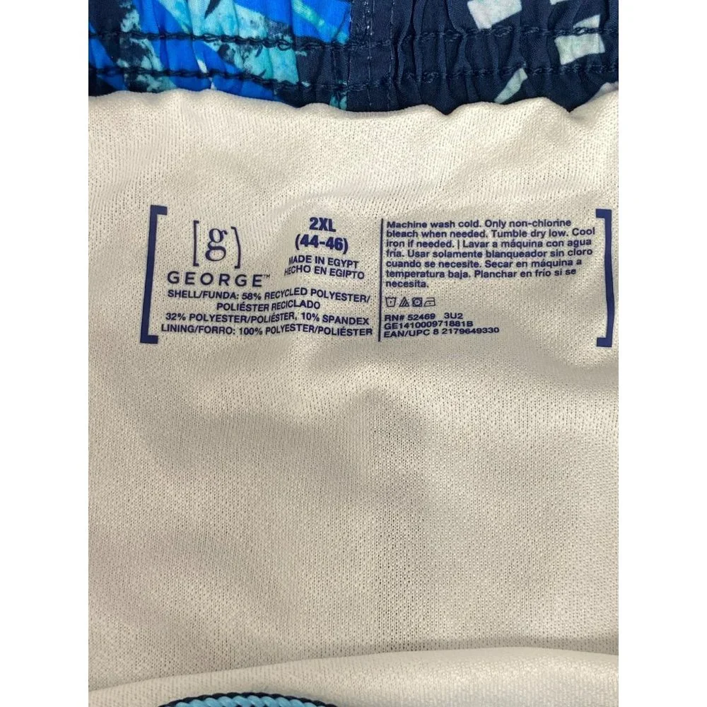 George Mens Swim Quick Dry SPF 50 At The Knees Trunks Blue Palm Leaves New Pocke